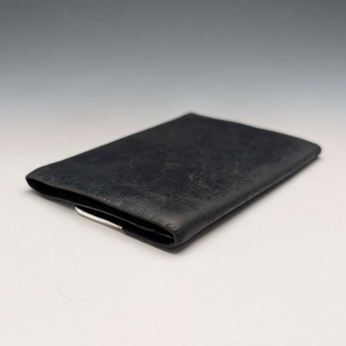 1933 British Vintage Sterling Silver Tri-fold Wallet in Black Leather by B&T