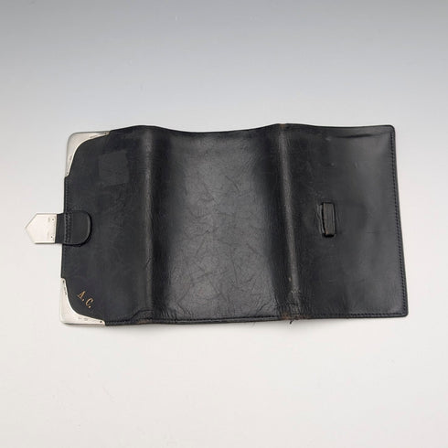 1933 British Vintage Sterling Silver Tri-fold Wallet in Black Leather by B&T