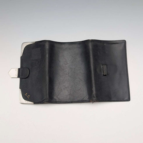 1933 British Vintage Sterling Silver Tri-fold Wallet in Black Leather by B&T