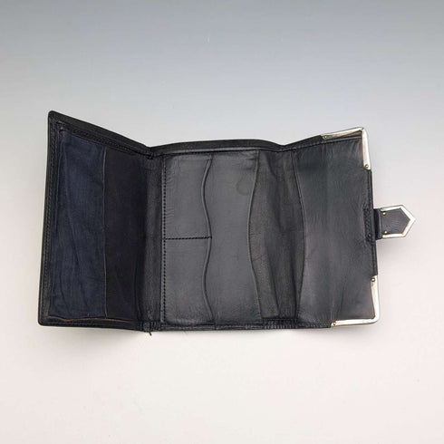 1933 British Vintage Sterling Silver Tri-fold Wallet in Black Leather by B&T