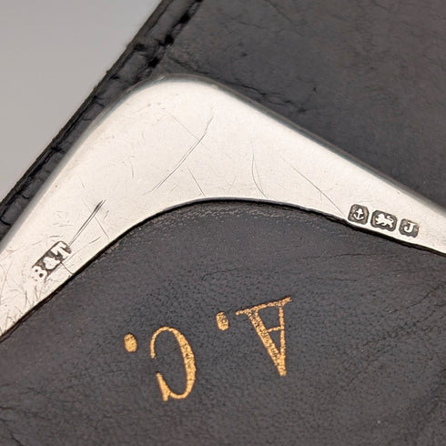 1933 British Vintage Sterling Silver Tri-fold Wallet in Black Leather by B&T