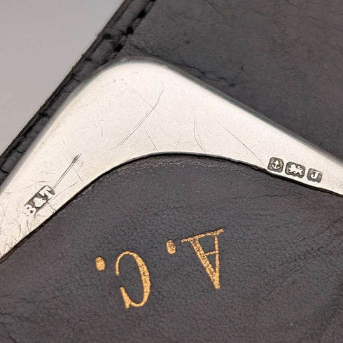 1933 British Vintage Sterling Silver Tri-fold Wallet in Black Leather by B&T