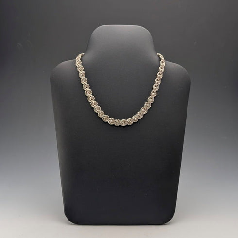 英國復古純銀拜占庭花卉鏈項鍊,42厘米,46克