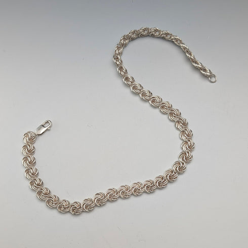 英國復古純銀拜占庭花卉鏈項鍊,42厘米,46克