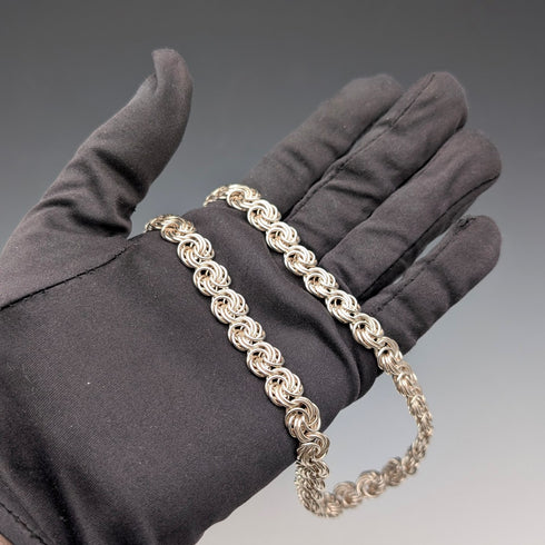 英國復古純銀拜占庭花卉鏈項鍊,42厘米,46克