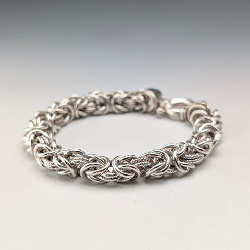 British Vintage Sterling Silver Byzantine Chain Bracelet, 29.5g
