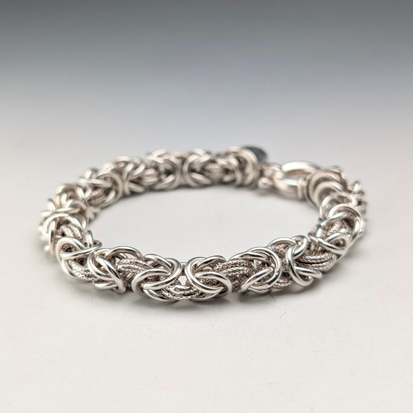 British Vintage Sterling Silver Byzantine Chain Bracelet, 29.5g