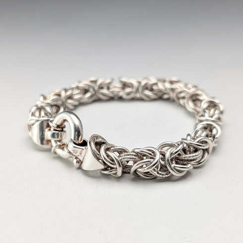 British Vintage Sterling Silver Byzantine Chain Bracelet, 29.5g