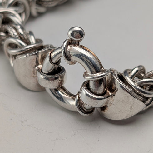 British Vintage Sterling Silver Byzantine Chain Bracelet, 29.5g