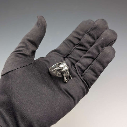 Vintage Elephant Head Design Sterling Silver Ring (Size 16.5)