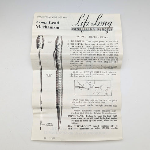 British Vintage Lifelong Sterling Silver Small Mechanical Pencil with Paper Box and Leaflet