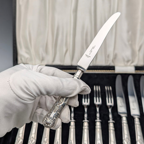 1969年 英国ヴィンテージ 純銀ハンドル ティーカトラリー 6ペア John Lodge ケース入