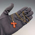 Antique orange amber cross pendant with necklace chain