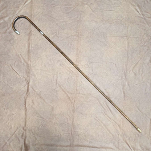 1919年 英国アンティーク ブラウンシャフト 曲がりハンドル 純銀装飾 軽量ステッキ 杖 91cm