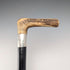 Antique black shaft, sterling silver embellishment, antler L-handle walking stick, 86cm