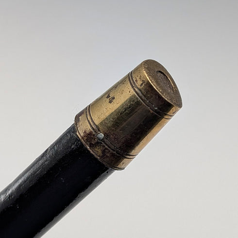 Antique black shaft, sterling silver embellishment, antler L-handle walking stick, 86cm