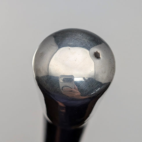 1953 British Vintage Black Shaft Sterling Silver Rondelle Handle Walking Stick, 81cm