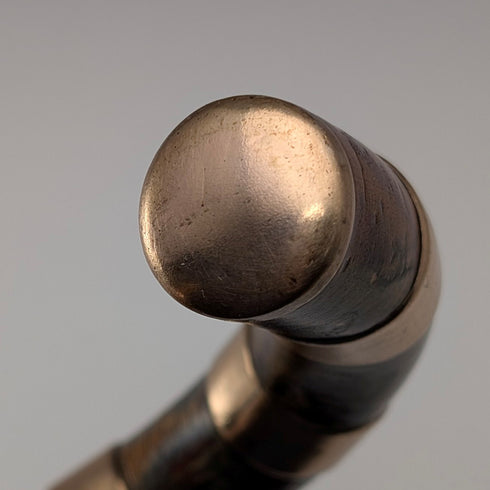 ヴィンテージ ブラウンシャフト 曲がりハンドル ニッケルバンド装飾 ステッキ 杖 94cm