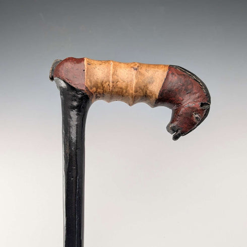 ヴィンテージ ブラックシャフト 彩色 馬彫刻ハンドル ステッキ 杖 94cm