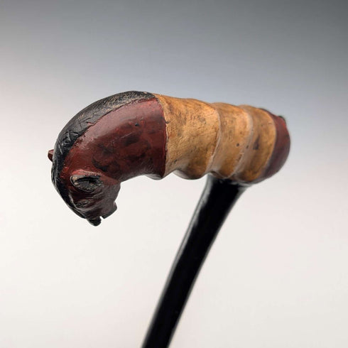 ヴィンテージ ブラックシャフト 彩色 馬彫刻ハンドル ステッキ 杖 94cm