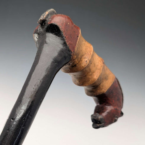 ヴィンテージ ブラックシャフト 彩色 馬彫刻ハンドル ステッキ 杖 94cm