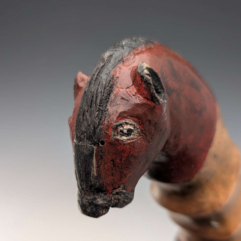 ヴィンテージ ブラックシャフト 彩色 馬彫刻ハンドル ステッキ 杖 94cm