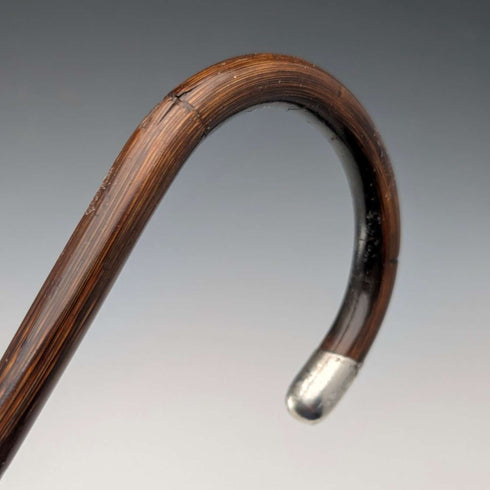 1919年 英国アンティーク ブラウンシャフト 曲がりハンドル 純銀装飾 軽量ステッキ 杖 91cm