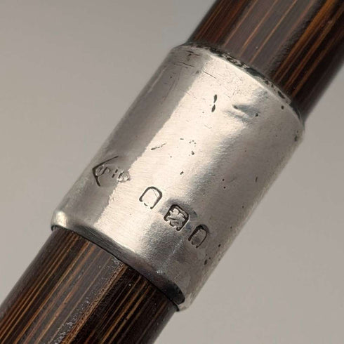1919年 英国アンティーク ブラウンシャフト 曲がりハンドル 純銀装飾 軽量ステッキ 杖 91cm
