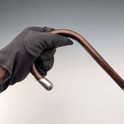 1919年 英国アンティーク ブラウンシャフト 曲がりハンドル 純銀装飾 軽量ステッキ 杖 91cm