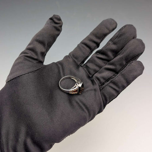 Vintage sterling silver smoky quartz and citrine enamel inlay ring (size 17)