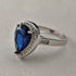 Vintage sterling silver drop-shaped blue cubic zirconia ring (size 12)