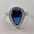 Vintage sterling silver drop-shaped blue cubic zirconia ring (size 12)