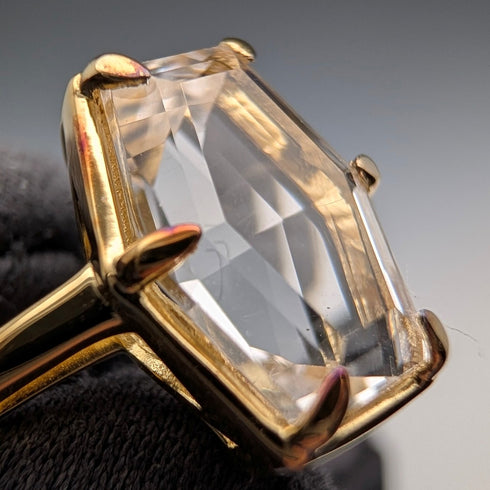 Vintage Gold-Plated Sterling Silver Quartz Ring (Sizes 16-17)
