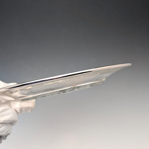 1930年代 米国ヴィンテージ シルバーオーバーレイ アール・ヌーヴォー装飾 ガラスプレートペア 直径21cm