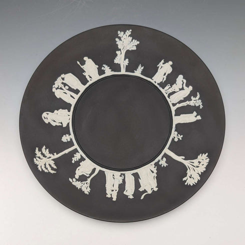 British Vintage Wedgwood Black Jasperware Plate, 23cm Diameter, Boxed