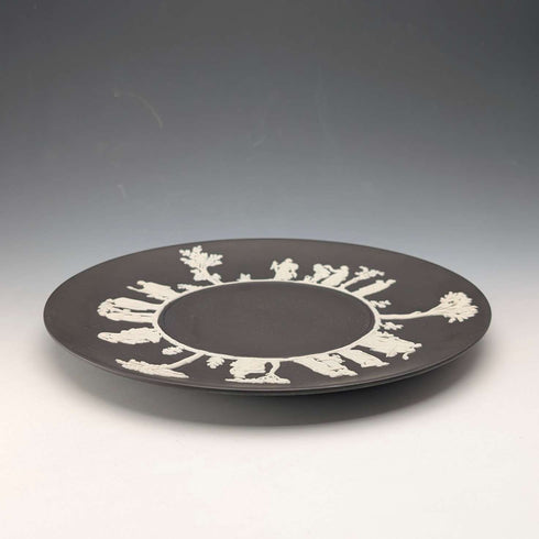 British Vintage Wedgwood Black Jasperware Plate, 23cm Diameter, Boxed