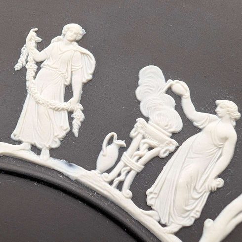 British Vintage Wedgwood Black Jasperware Plate, 23cm Diameter, Boxed