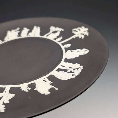 British Vintage Wedgwood Black Jasperware Plate, 23cm Diameter, Boxed
