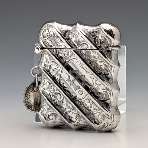 1895 British Antique Sterling Silver Vesta Case, 36g, with 1919 Coin, Thomas Hayes