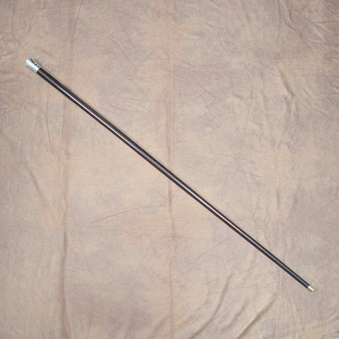 1880年英國古董棕色桿純銀圓頭手柄手杖,長83厘米