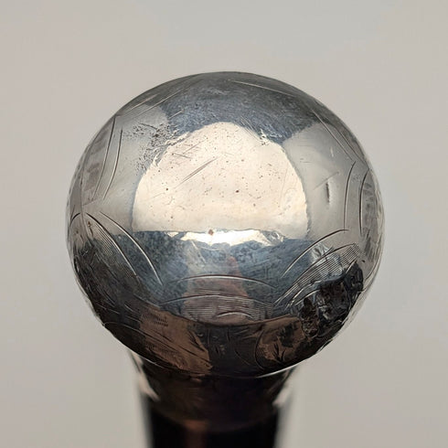 1919年 英国アンティーク ブラックシャフト 純銀彫刻ロンデルハンドル ステッキ 88cm