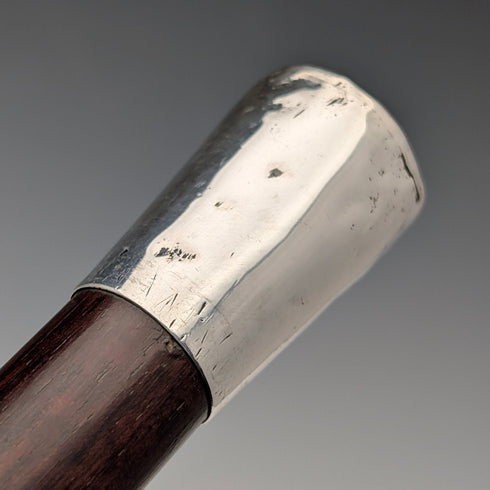 1880年英國古董棕色桿純銀圓頭手柄手杖,長83厘米