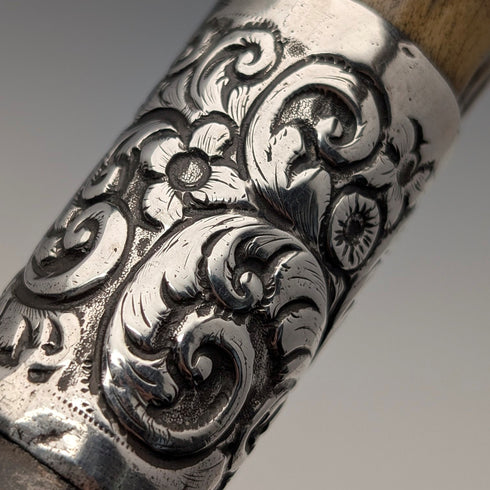 1911年英國古董黑軸純銀鹿角L型手柄手杖,77厘米