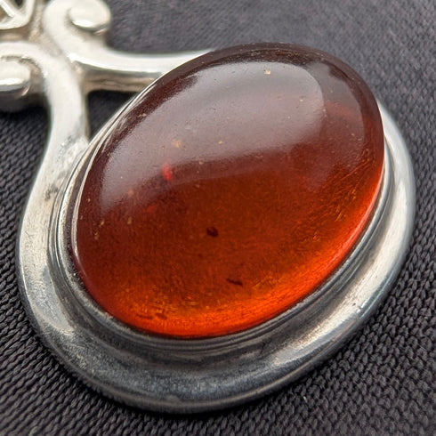 Vintage sterling silver honey amber pendant with sterling silver chain