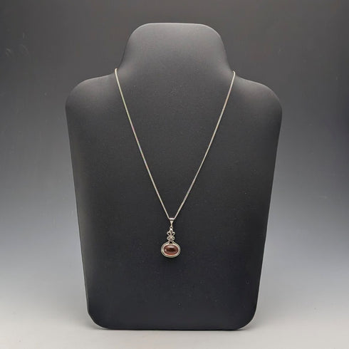 Vintage sterling silver honey amber pendant with sterling silver chain