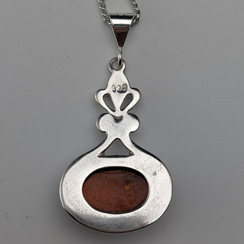 Vintage sterling silver honey amber pendant with sterling silver chain