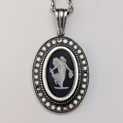British Vintage Wedgwood Sterling Silver and Black Jasper Pendant with Sterling Silver Chain