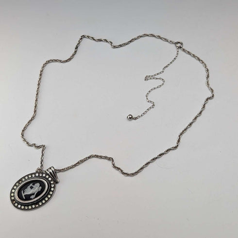 British Vintage Wedgwood Sterling Silver and Black Jasper Pendant with Sterling Silver Chain