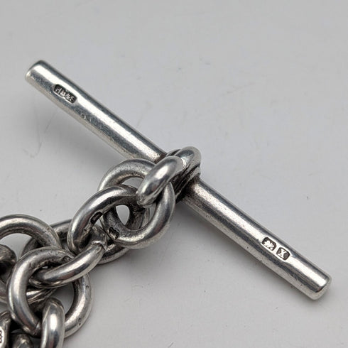 Circa 1922 British Antique Sterling Silver Albert Chain, 60g, Semi-Silver Medal Fob