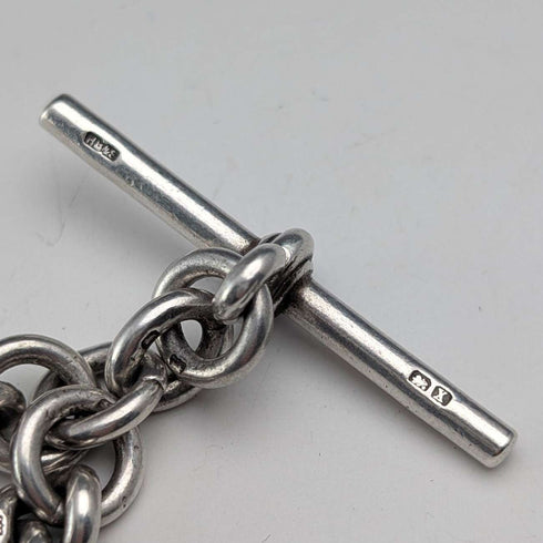 Circa 1922 British Antique Sterling Silver Albert Chain, 60g, Semi-Silver Medal Fob